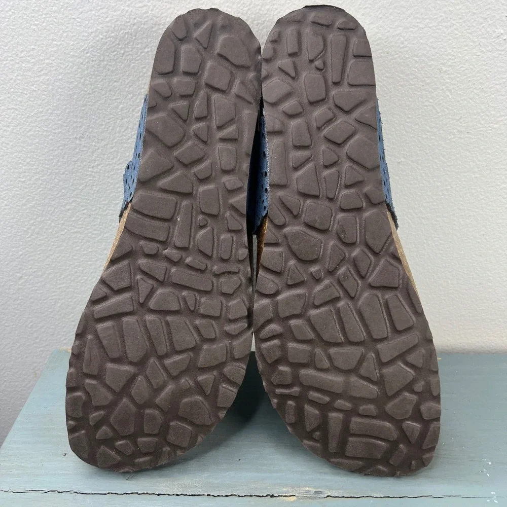 Sophia Milano Blue Laser Cut Floral Cork Wedge Thong Sandals Made in Italy 9.5